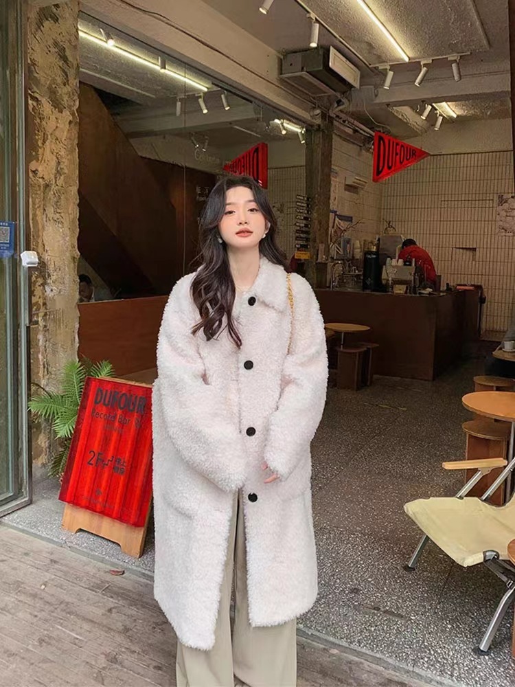 ラムウールコート レディース ロング フルウール とろみファー ワンファー コート ゆったり 冬