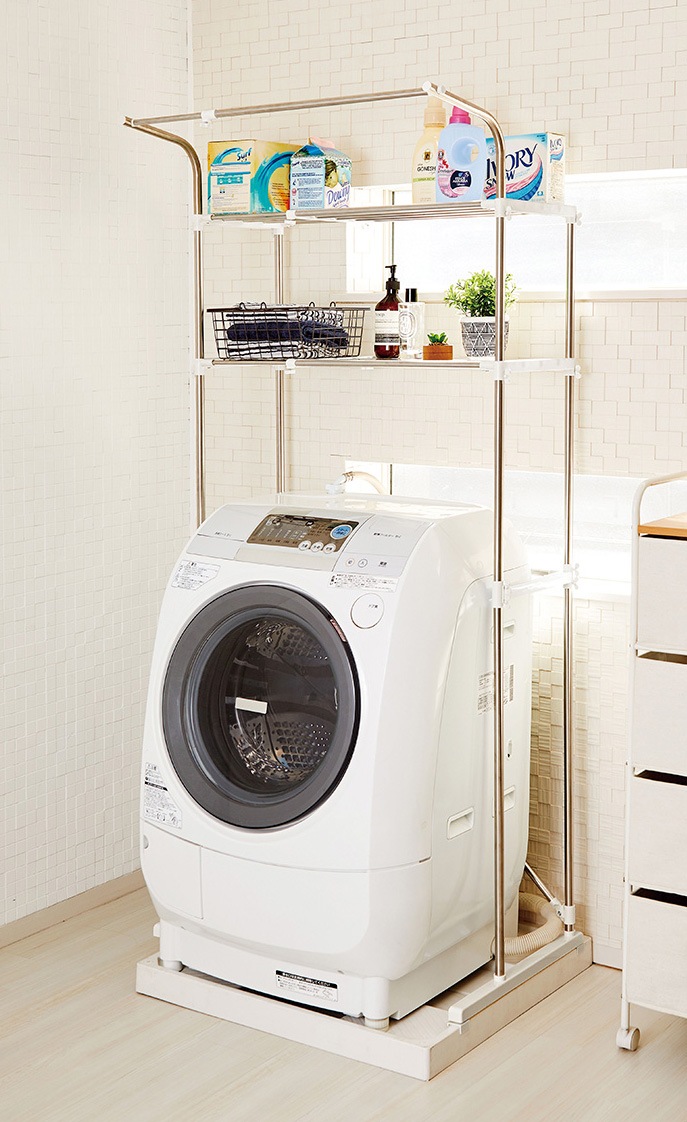 ベストコ NY-292 防水パンにも置ける ステンレス伸縮式洗濯機ラックハンガー掛け付（ライトグレー） NY292ベストコ