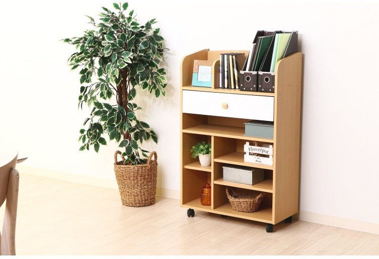 リビングラック おしゃれ キャスター付き ワゴン 幅62×奥行29×高さ97cm ナチュラル