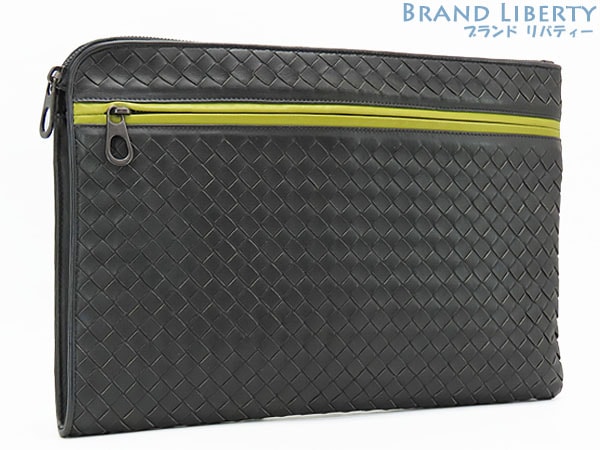 美品ボッテガヴェネタイントレチャートドキュメントケースクラッチバッグセカンドバッグハンドバッググレー406021