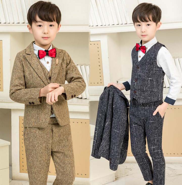 キッズスーツ男の子スーツ七五三ベビー服子スーツ子服子スーツ6点lセットチェック柄ジャケット+ベスト+パンツ+シャツ+蝶結び+ブローチフォーマルパーティースーツ礼服小学校紳士服入学式誕生入園式卒園式お受