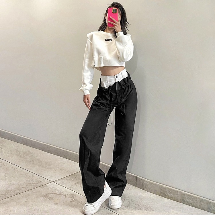 学生風 個性的 パンツ ストレートパンツ ロング丈 ストレート ポケット ハイウエスト 薄手 シンプル おしゃれ かっこいい レトロ こなれ感 ラフ メンズライク ボーイッシュ スポーティー 個性的