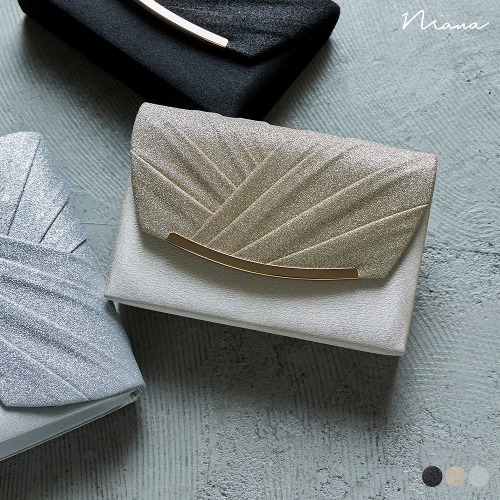 パーティー クラッチ パーティーバッグ ハンドバッグ ラメプリーツ サテン スクエア ベージュ ゴールド 黒 シルバー 長財布 ミニバッグ 2way 3way 肩掛け ショルダーバッグ オケージョン