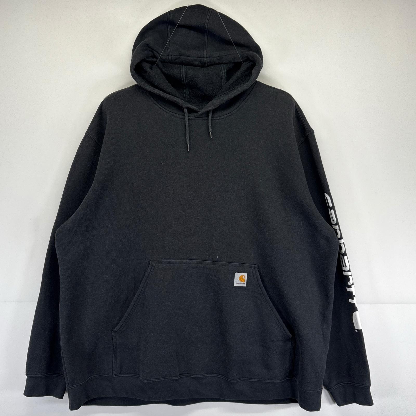 古着 パーカー 大きいサイズ 袖ロゴデザイン ワンポイントロゴ フーディー ワーク 3XL ブラック メンズ