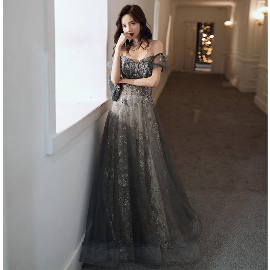 ロング丈ドレス ウエディングドレス オフショルダー 大人 パーティードレス 上品 結婚式 大きいサイ