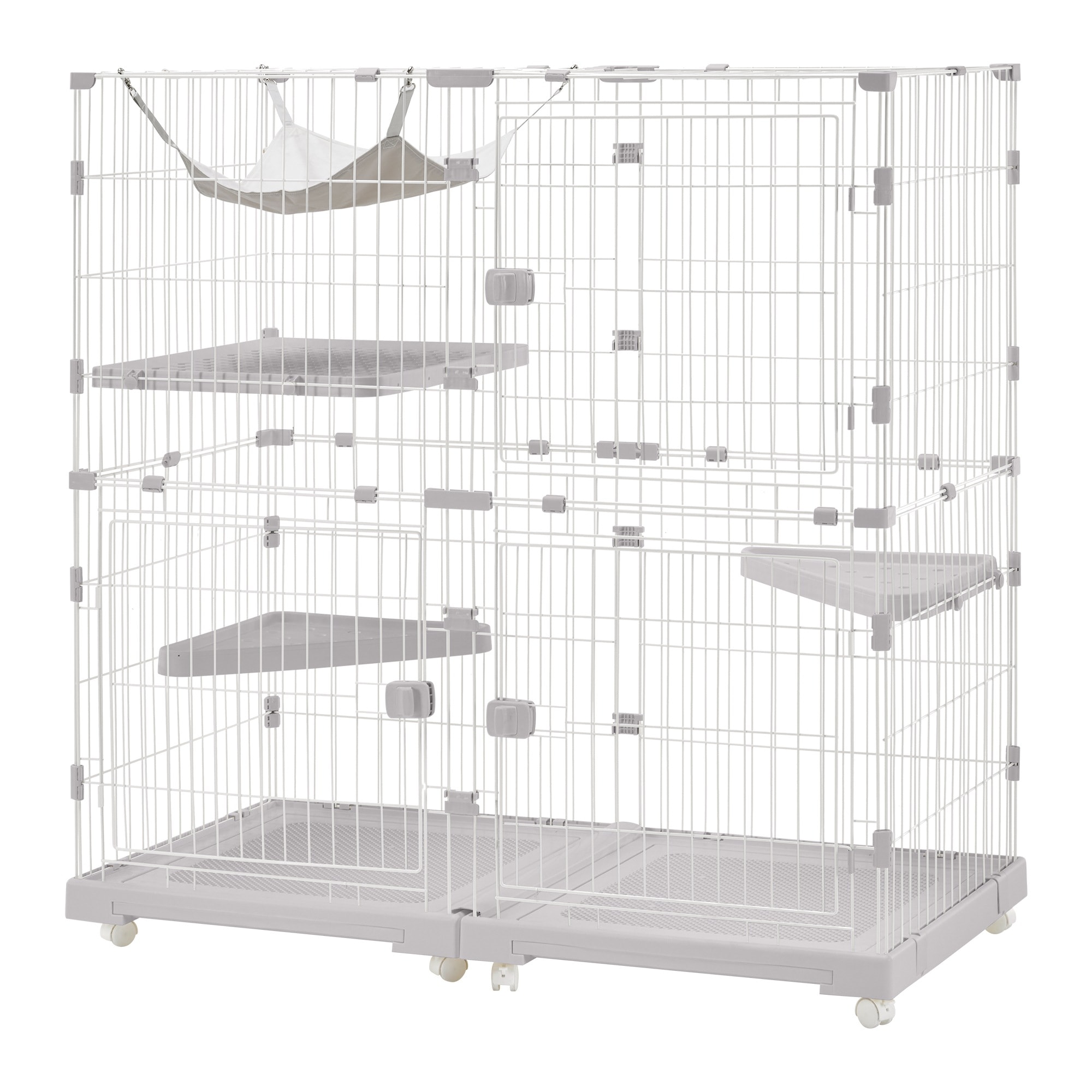 【当日出荷/220】猫 ケージ キャットケージ 2段 幅広設計 自由組み合わせ トレー付き 猫ドア付き ハンモック付き 大型 猫ゲージ 高級感 おしゃれ キャットハウス ネコ ハウス 多段 留守番 保