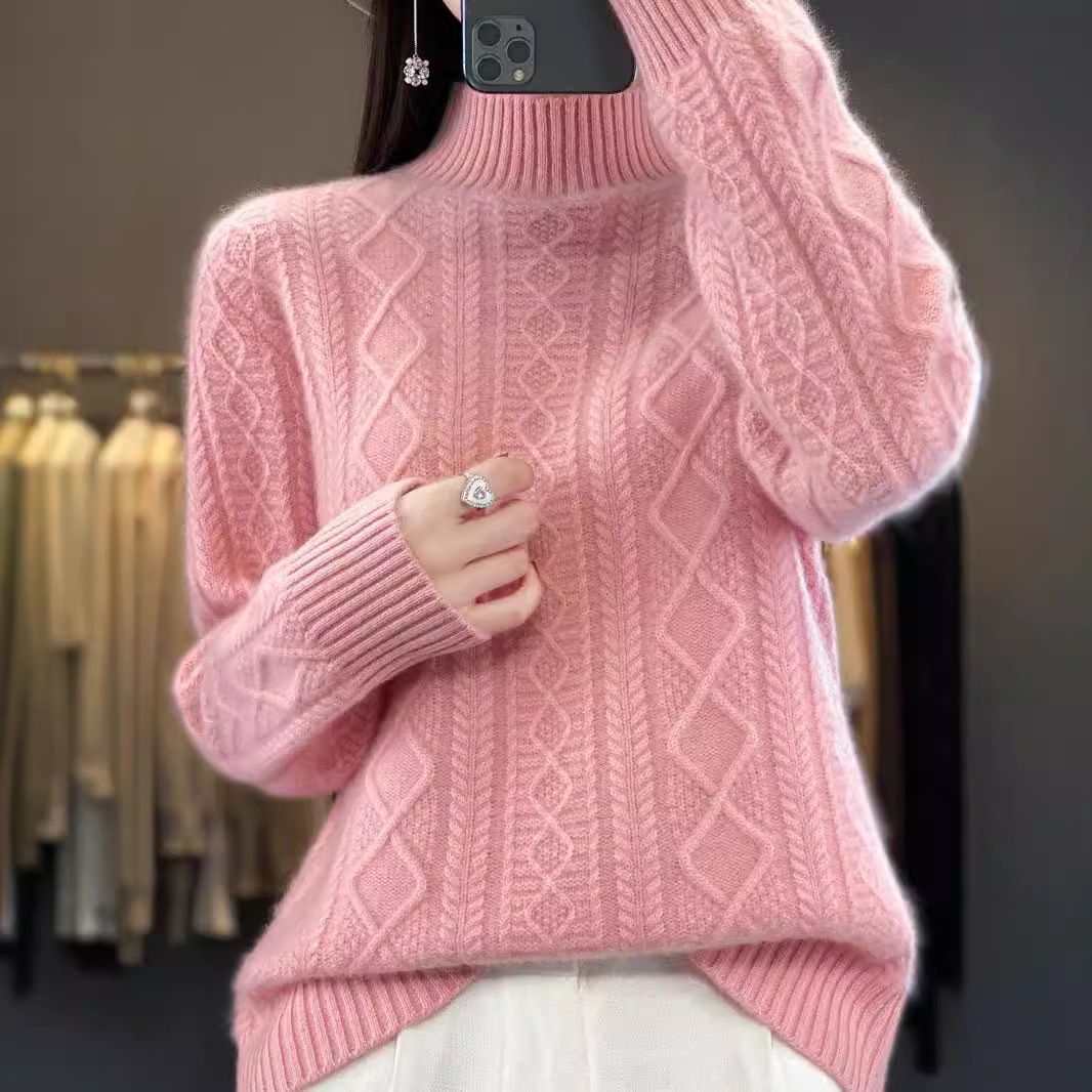 新しい秋冬レディースウールセーターハイネックダイヤモンド柄ファッショナブル厚手暖かい多用途プルオーバーセーター