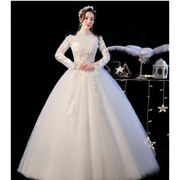 ウェディングドレス結婚式二次会ホワイト花嫁ウェディングプリンセスドレス白ドレスロングドレス披露宴編み上げ