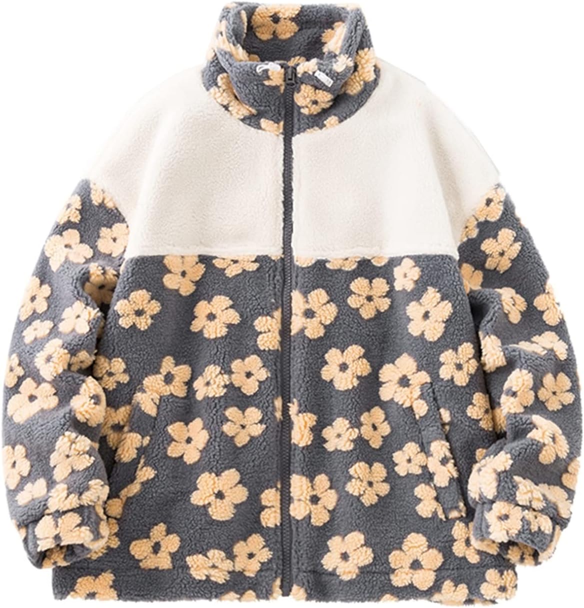 すリースジャケット ボアコート ジャンパー 花柄 フルジップ レディース メンズ ペア服 秋冬服 アウター 韓国風 ファッション カジュアル 中綿 アウター パーカー ウインドブレーカー ピ
