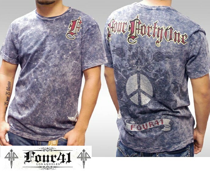 Four41 Los Angeles フォーフォーティーワン メンズ ラインストーン Tシャツ 441ピース グレー k-116-2 スワロフスキー インポート セレブ ブランド ストリート LAセレ