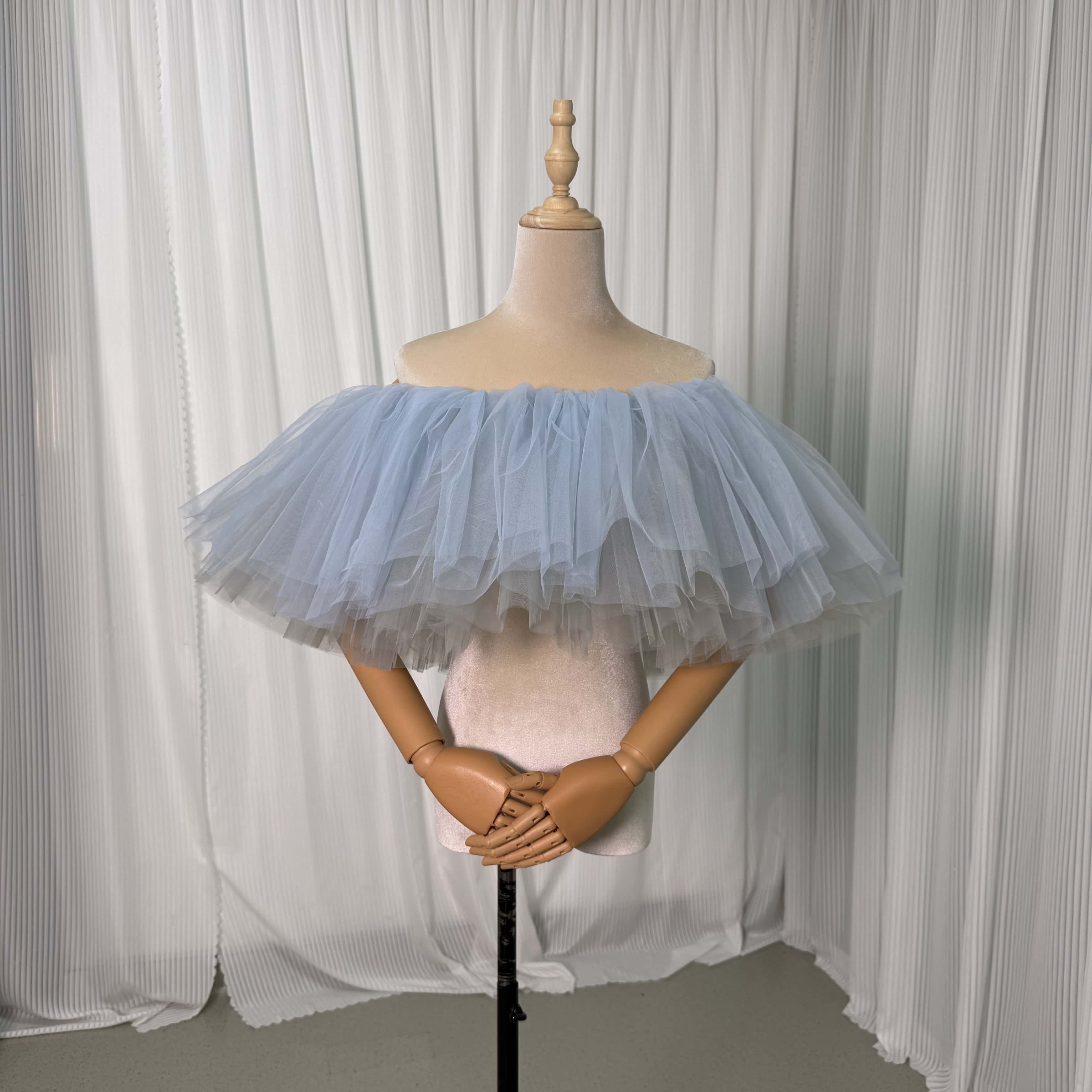 取り外しオフショルダー ブルー ソフトチュール ストレッチ 花嫁/ウェディングドレス