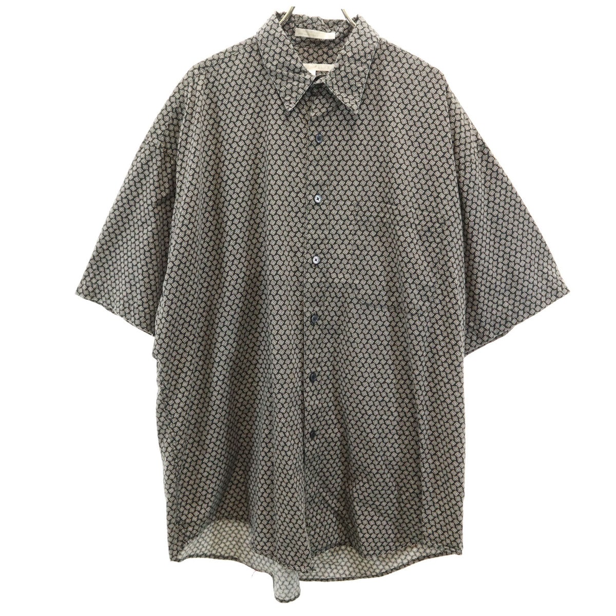 PERRY ELLIS ペリーエリス 総柄 半袖 コットンシャツ XL ブラック メンズ 古着