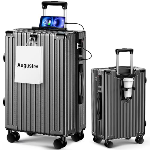 [Augustre] スーツケース 機内持ち込み 超軽量 キャリーケース 大型 軽量 多機能 キャリーバッグ 静音 耐衝撃 ダブルキャスター S/M/Lサイズ カップホルダー付 USB充電機能 隠しフ