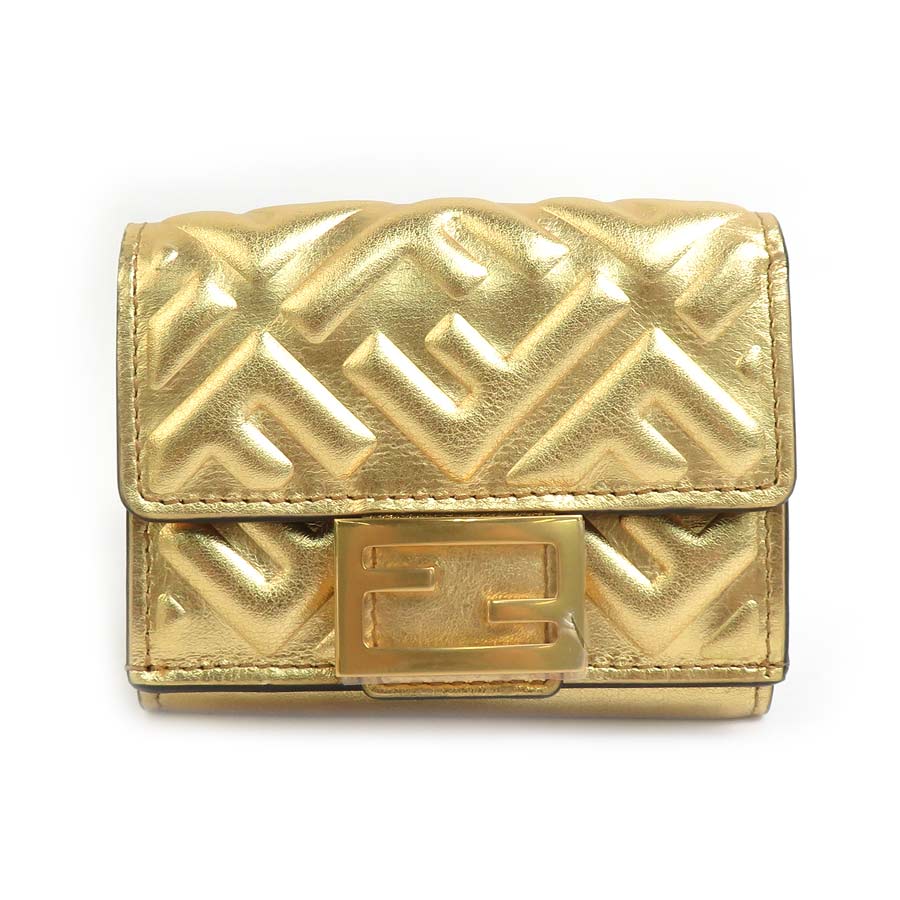 フェンディ FENDI 三つ折り財布 レザー ゴールド ユニセックス 8M0395-AAF2 h30934g
