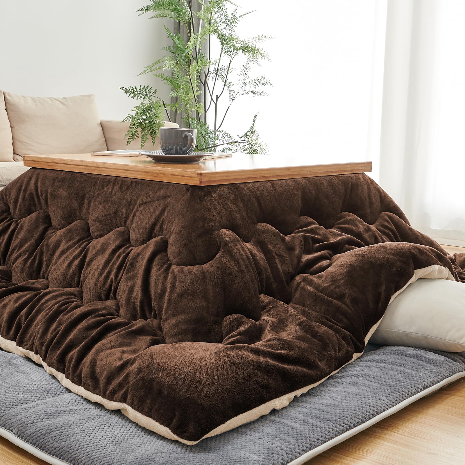 Keusnix こたつ布団 長方形 190×240cm 単品売り 発熱綿使用 こたつ用布団 高密度フランネル リバーシブル 冬用 こたつ掛け布団 ふわふわ ぽかぽか ぬくぬく 洗える 静電気防止 毛抜