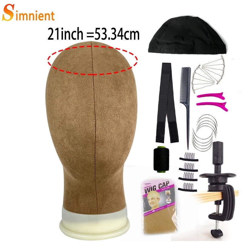 マネキンヘッド キャンバスブロック 調整可能なヘッド かつらディスプレイ用の三脚付き 21brown with stand