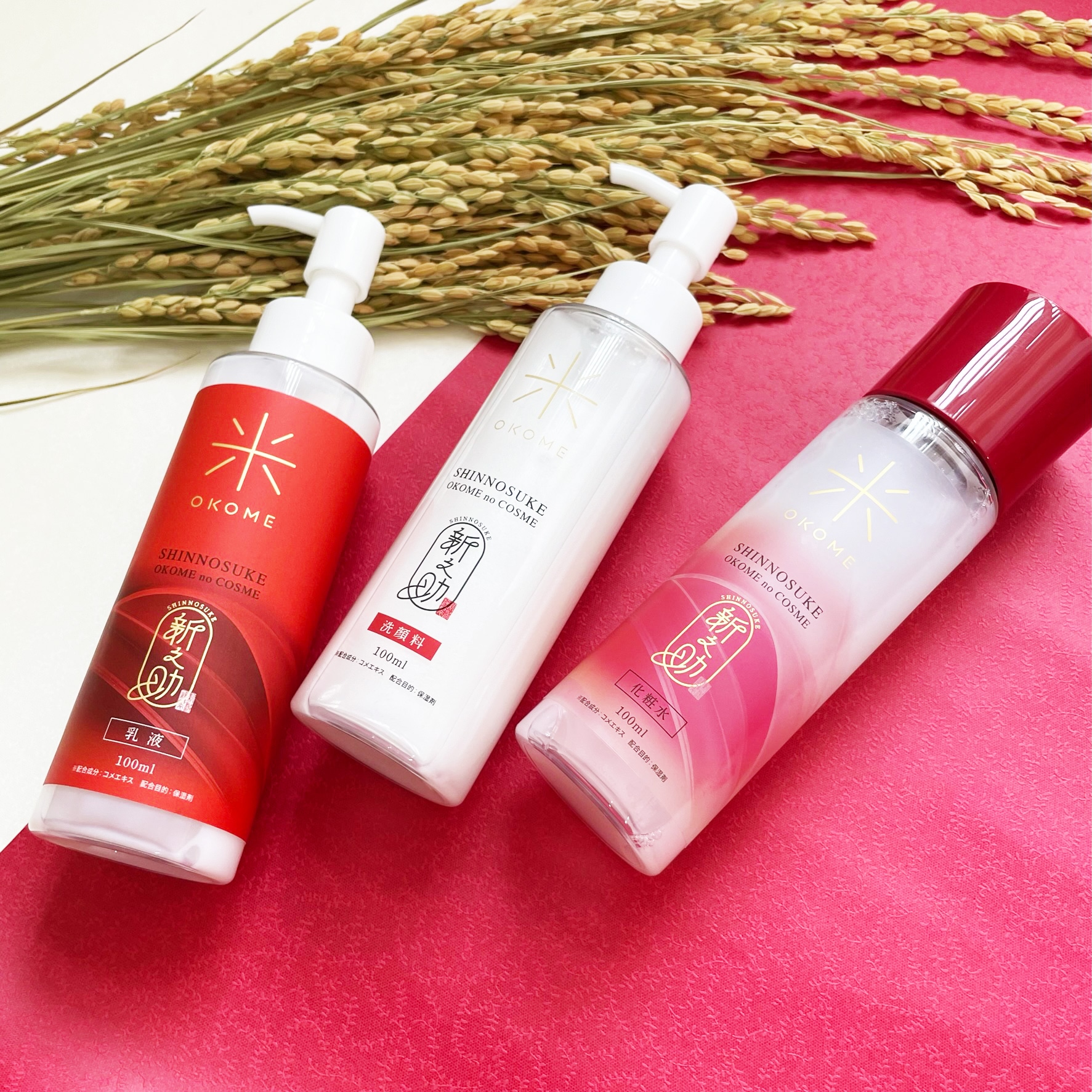 【今だけ数量限定 】新潟新之助米のナノバブル化粧水+ナノバブル乳液 洗顔料100ml 3点セット / 敏感肌と乾燥肌にオススメ うるおい