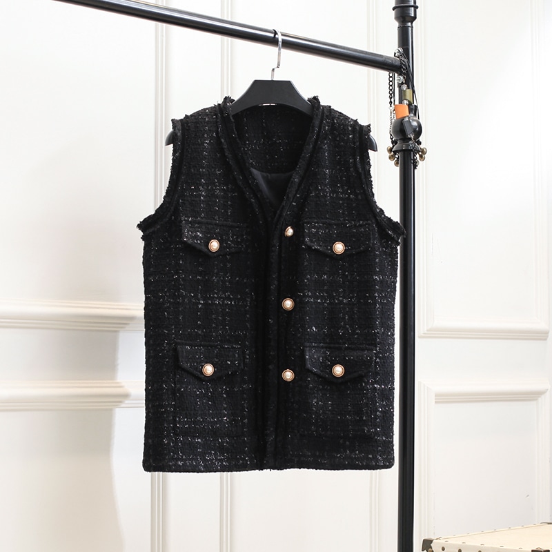 ツイードジレ ツイードベスト ブラックジレ ベスト アウター ノースリーブ Vネック 大人可愛い 韓国系 オルチャン 人気 トレンド 新作 20代 30代 40代 きれいめ レ