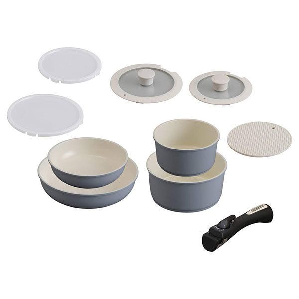 CC-SE9N グレー KITCHEN CHEF (キッチンシェフ) セラミックカラーパン９点セット シリコンなべ敷き付 (IH対応) メーカー直送