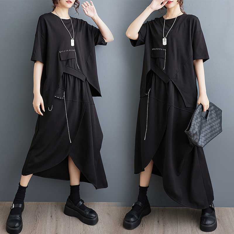 「ファットガール」 2024夏新品 上下2セット シャツ＋スカート 大きいサイズ 体型カバー レディース セットアップ メガ割30%までに制限