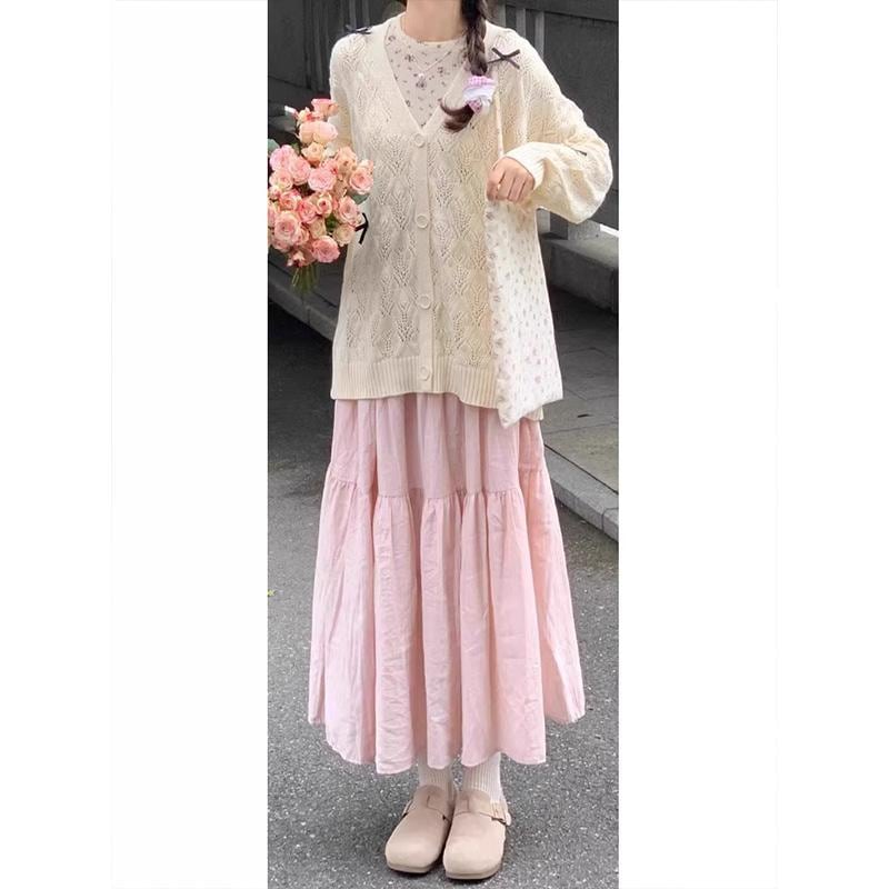 ティアードスカート ロング レディース ボトムス ガーリー マキシスカート ハイウエスト Aライン 春秋 ピンク ホワイト ブラック