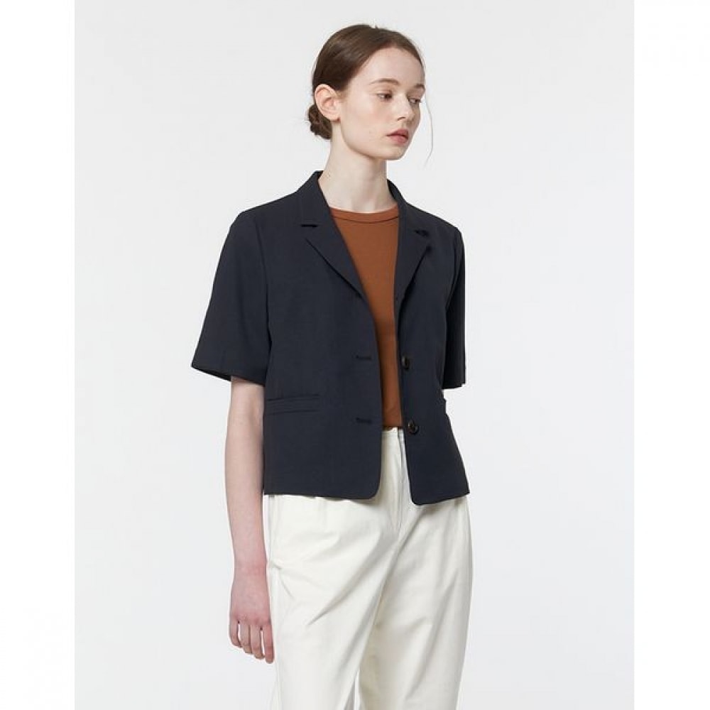 [ヘッジズレディース] 24SS ブラックコットンブレンドショートスリーブジャケット WSJA4B304BK