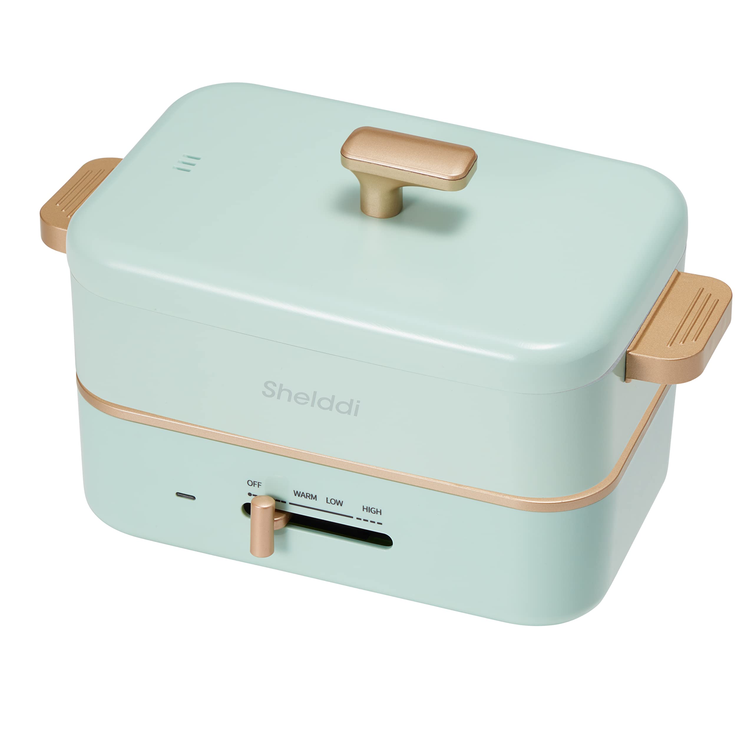 Shelddi コンパクトホットプレート 2WAY プレート2種付き(焼肉 + 深鍋) 一人暮らし 一人用 2人用 温度調節 着脱式 おしゃれ 鍋付き 小型 ミニ 電気式 一人鍋 グリル鍋