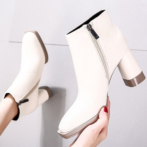 3color ブーツ ショートブーツ 太ヒール ヒール 脚長 シック 厚底 ごつめ 無地 歩きやすい