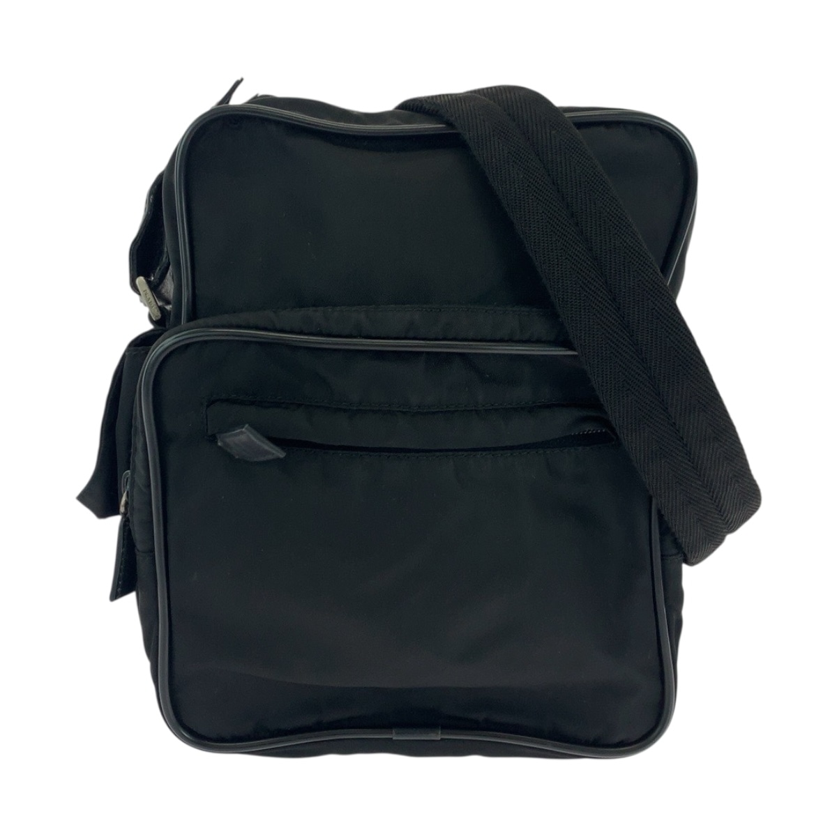 美品 テスート 三角ロゴプレート ブラック 黒 シルバー金具 ナイロン ショルダーバッグ ポシェット レディース 504275