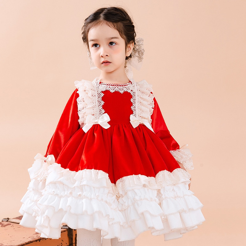 レッドケーキドレスガールズスペインプリンセスチュチュスカート