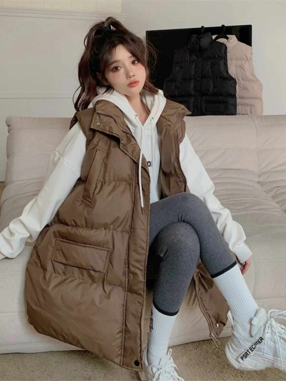 150kg特大サイズ女性綿服と太った女性ため厚いベストミディアムロングベストベストとベスト