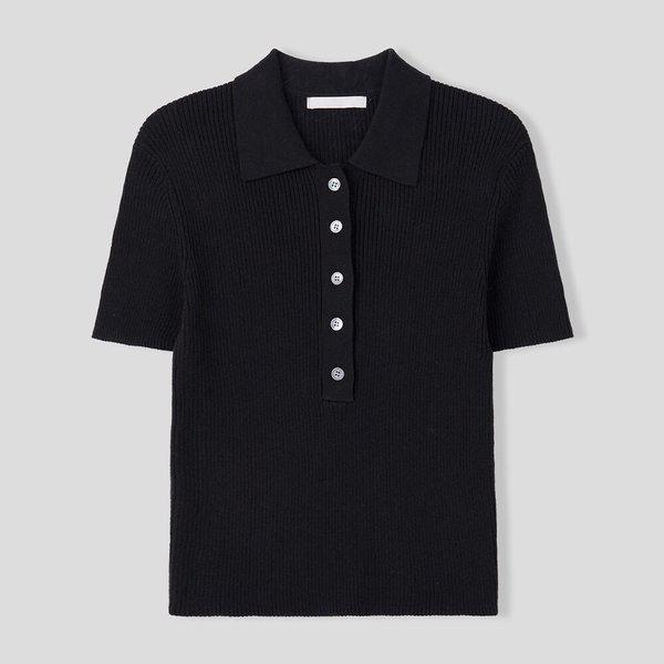 女性ビリーフ 골지 カラー 半袖ニット SGW-KNH-Q023-ブラック