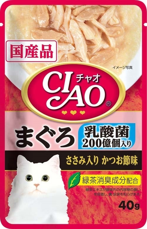 （まとめ買い）いなばペットフード CIAOパウチ 乳酸菌入り まぐろ ささみ入りかつお節味 40g IC-301 猫用 [x48]
