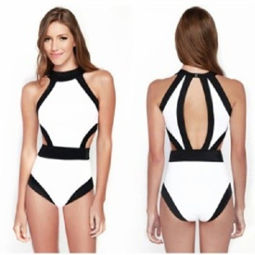 4243.モノトーンダイヤ型水着(ホワイト)2019 春夏 海水浴 BBQ 温泉 プール バックコンシャス モノトーン シンプル セクシー