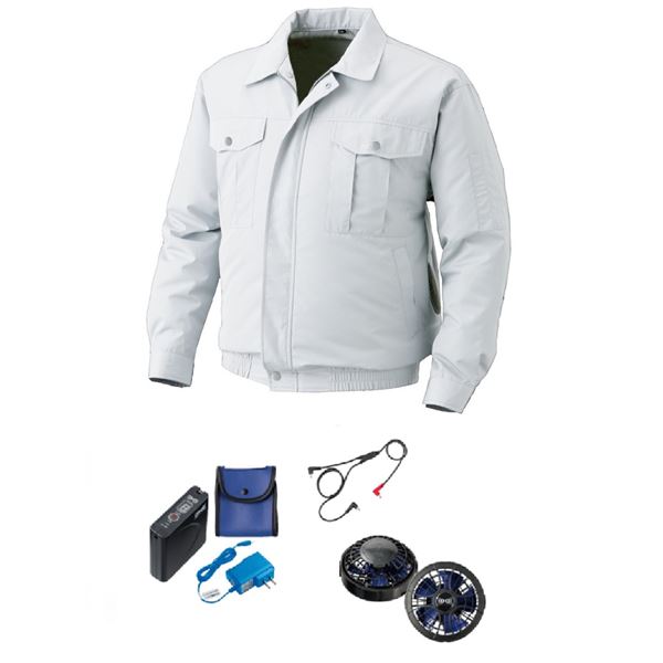 屋外作業用 空調服 [ファン色：BKBL 色：SI L]チタン加工 パワーファンバッテリーセット