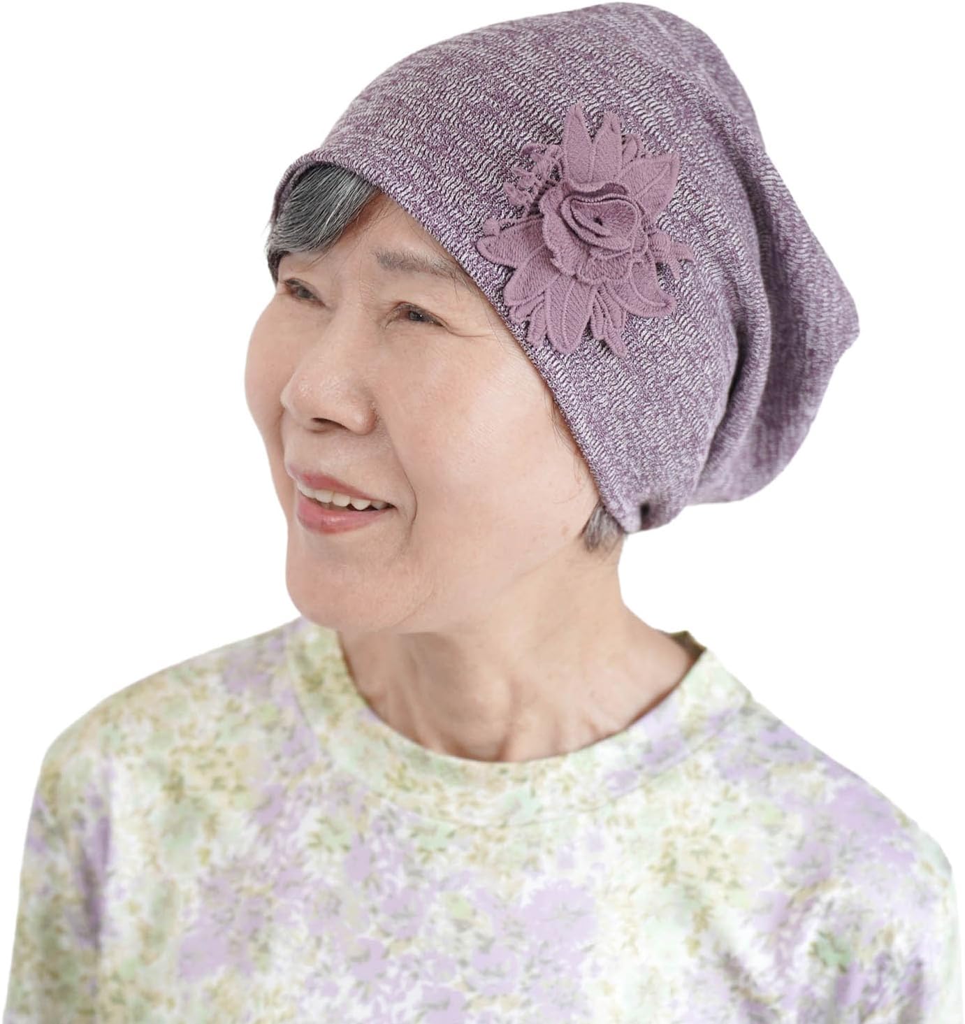 [ココわく] お花レースモチーフ付き 春秋 杢ニット帽子 レディース 婦人 プレゼント シニアファッション 60代 70代 80代