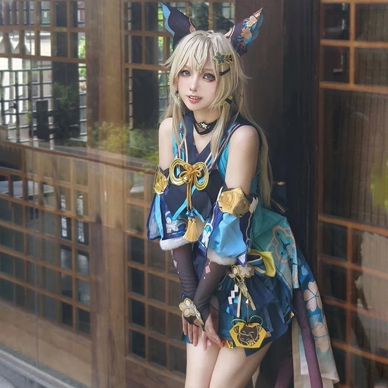 【3日で出荷】qiliangliang Cos 服 Yuanshen Cos 服軒 ゆう猫ツアー チーリャンリャン コスプレ服 レディース 猫耳尻尾