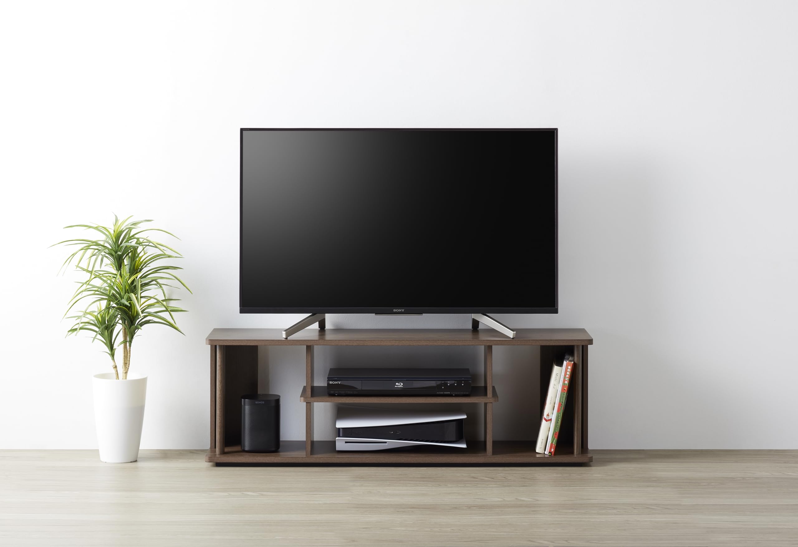 最安値挑戦中 朝日木材加工(Asahiwood) テレビ台 atra 50型 幅115cm ブラウン 支柱木製 縦型収納 AMA-4012AV-DB