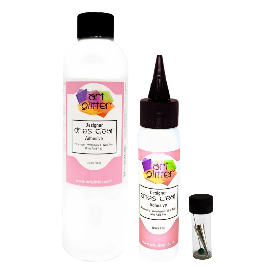 Art Institute Glitter Designer Dries Clear Adhesive Bundle 240ml 60ml Metal Tip