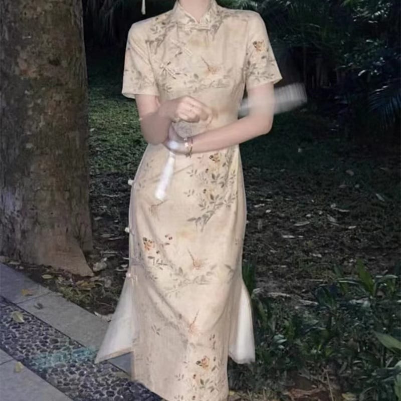 スタイル 2024 新しい中国風ウエスト ドレス夏改良版チャイナ ドレス若い気質薄いロング スカート女性