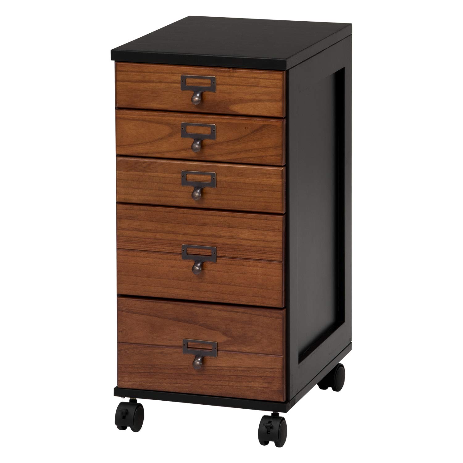 萩原(Hagihara) 多段チェ スト 書類チェ スト 書類 棚 A4 引出5段 【すぐに使えるほぼ完成品】キャビネット ドキュメント 天然木 ネームプレート付 キャスター付 ブラックブラウン MC