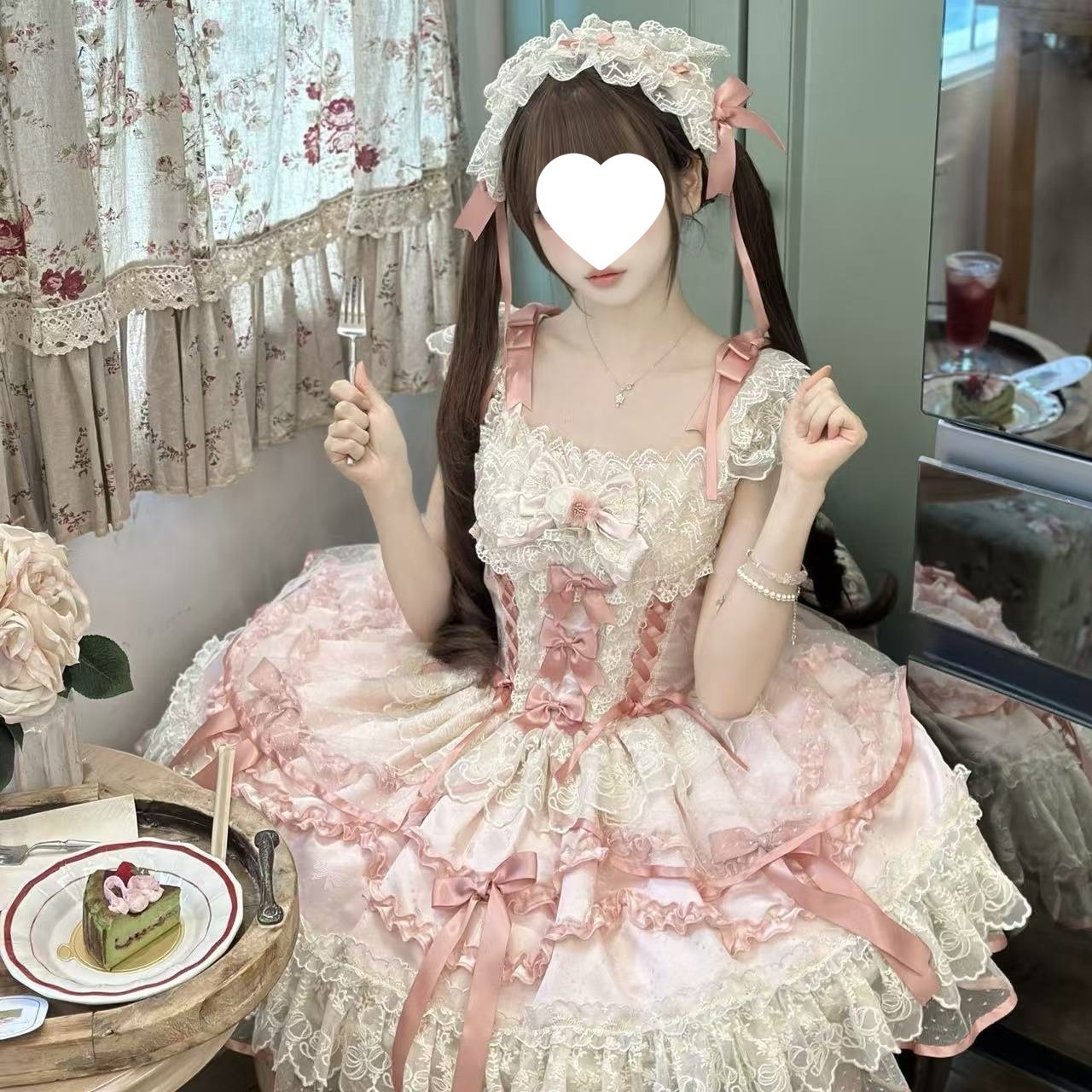 ロリータ洋装 ハーネスワンピ 春夏 トレーン付 ワンピース