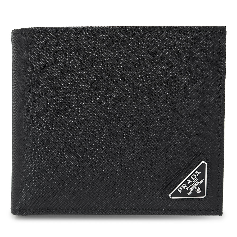 折財布 メンズ サフィアーノ レザー ウォレット 2MO738 QHH F0002 二つ折り財布 コンパクト財布 トライアングルロゴ ブラック 黒