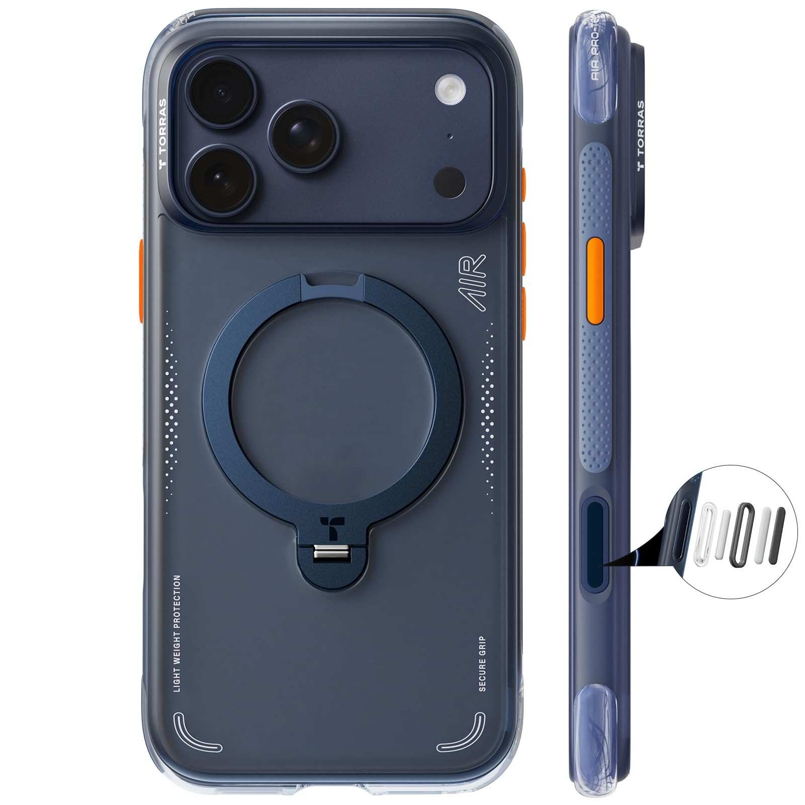 TORRAS iPhone 17 Pro Max 6.9 インチ 用 ケース【エアバッグ 超強保護米軍 MIL規格 】リング スタンド MagSafe対応 Ostand Q3 Air 360定点回