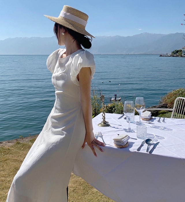 ワンピース 膝下 ロング ロング丈 マキシ マキシ丈 袖あり Aライン 大人可愛い きれいめ 大人