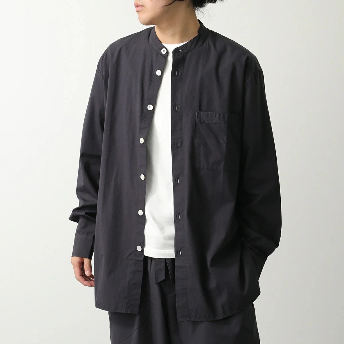 TEKLA × BIRKENSTOCK テクラ ビルケンシュトック コラボ シャツ SWT メンズ 長袖 コットン ノーカラー 胸ポケット オーバーサイズ SLA/Slate 【ts】