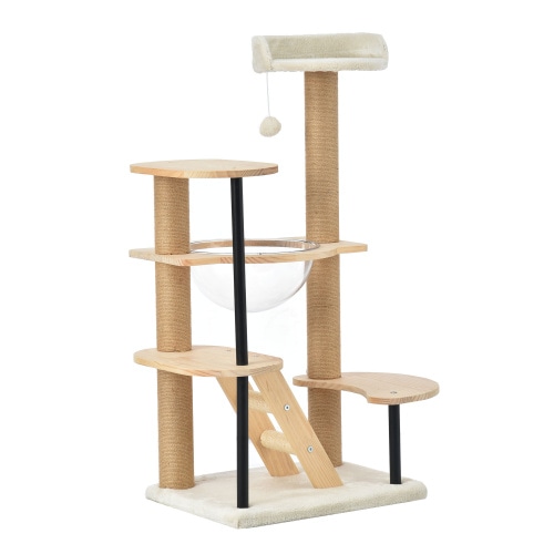 キャットタワー 据え置き 木製 宇宙船 多頭 おしゃれ ボンボンおもちゃ付き 麻 爪とぎボール キャットハウス 多頭 ペット用品 新作