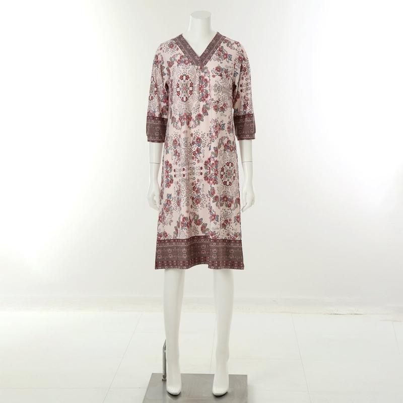 なめらかで伸縮性の良いポリウレタンボーダー捺染ワンピース[VVEV3985L]