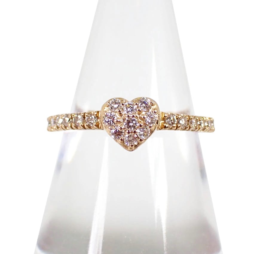 中古】K18PG ダイヤモンド/0.30ct ハートパヴェ リング 10号[g366-55］ 