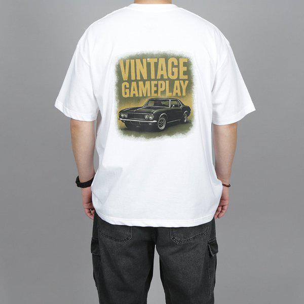 WWB 자체제작 남녀공용 박스 빈티지 올드카 반팔티